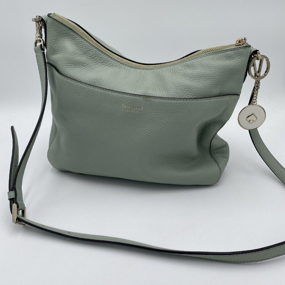 Kate Spade Hobo Bag Mint Green Pebbled Leather Chunky Handbag Purse Crossbody